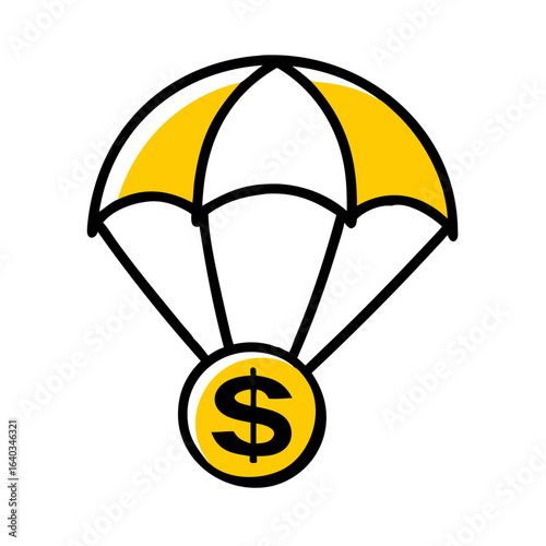 dollar coin and parachute hand drawing icon for web and graphic design