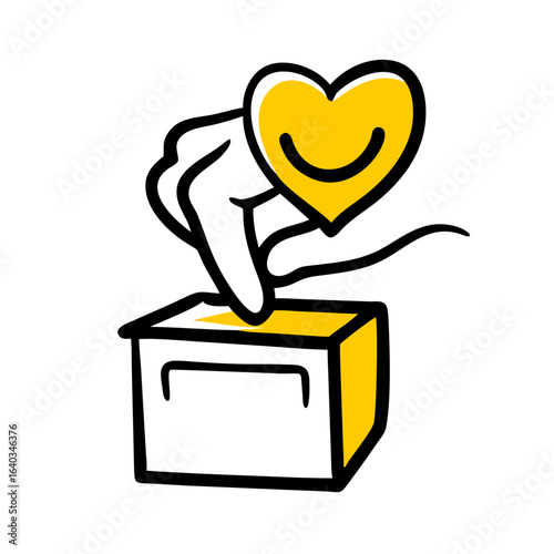 donation box with heart hand drawing icon for web and graphic design