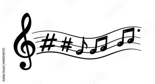A Beautifully Rendered Musical Score Featuring a Treble Clef Sharps and a Sequence of Eighth Notes Flowing Across the Stave