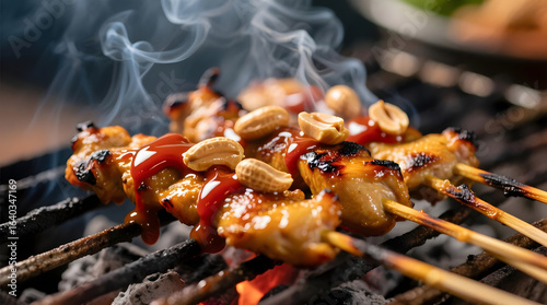 Close-Up of Glazed Satay Skewers