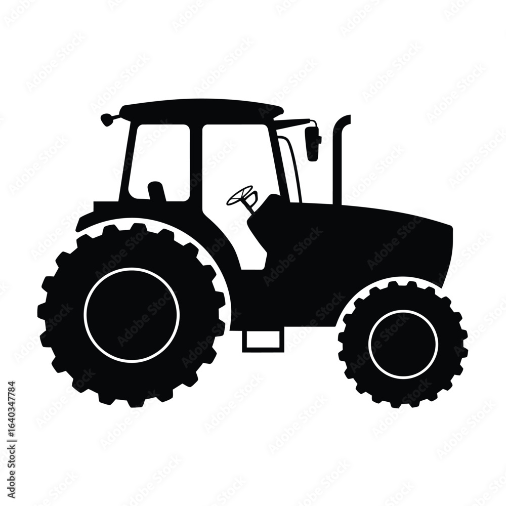 Obraz premium Black silhouette of a modern farm tractor with large wheels