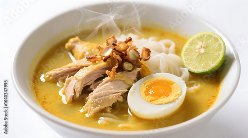 Bowl of Soto Ayam with Lime and Egg