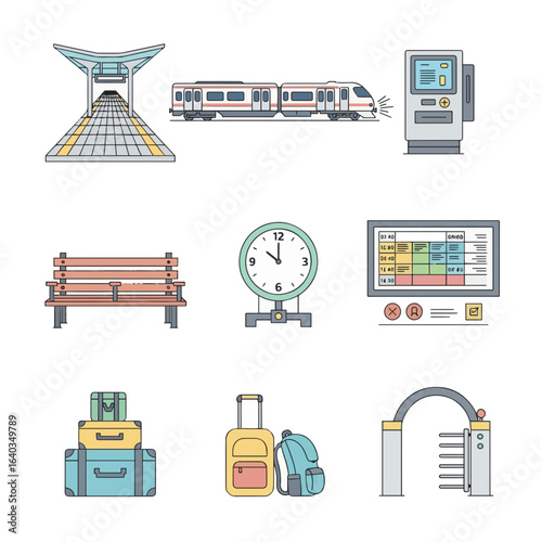 Travel and transport icons set in flat vector design