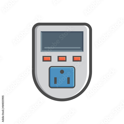 Digital timer switch vector icon. Electronic device for presetting and controlling on/off status of electrical switches. Ideal for smart home systems, energy-saving solutions, automation technology.