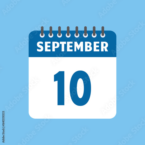 september 10 calendar icon Vector page month design