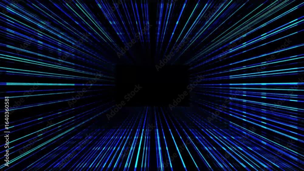 Futuristic neon tunnel animation on black background, glowing light speed lines, sci-fi corridor effect, abstract digital tunnel motion graphic, cyberpunk light trail, seamless loop background