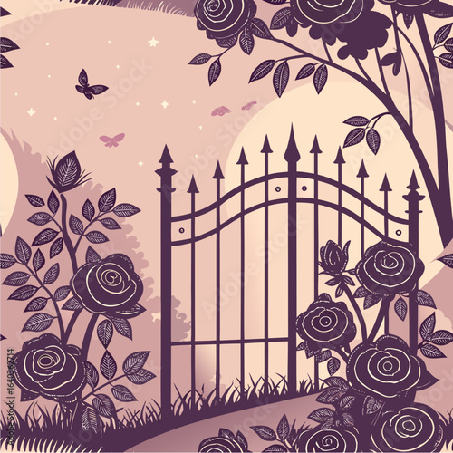 Romantic twilight rose garden