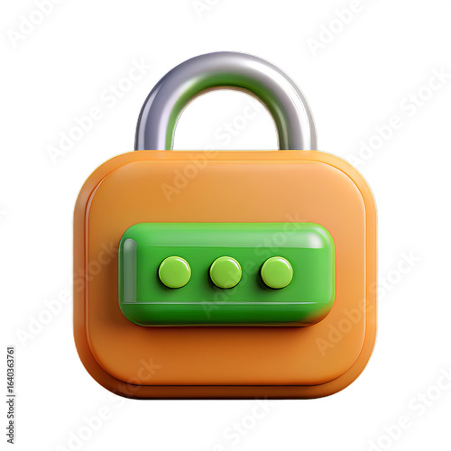 Glossy Orange Plastic Password Bar with Green Padlock