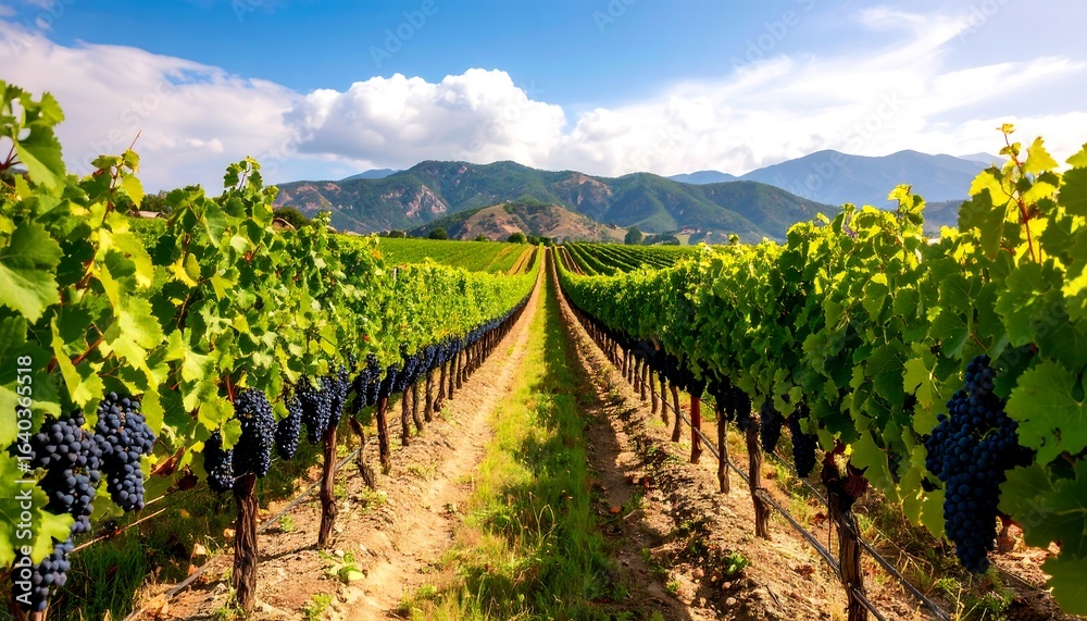 Vineyard Rows with Mountain View. Vineyard Rows with Mountain View.
