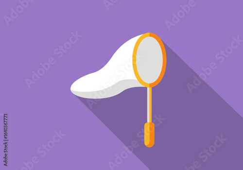 Butterfly net icon for catching insects, a flat design vector illustration for nature hobby and entomology.