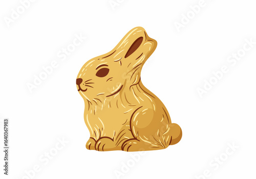 Stylized illustration of a golden chocolate bunny, a sweet Easter confectionary treat isolated on a plain white background