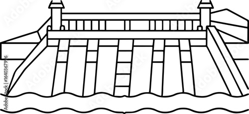 River Dam outline vector illustration, line art