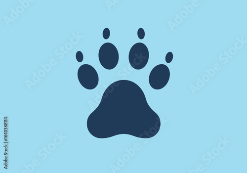 A simple graphic of a single animal paw print. This dark blue silhouette icon represents an animal's track or a pet's footprint on a light blue background.