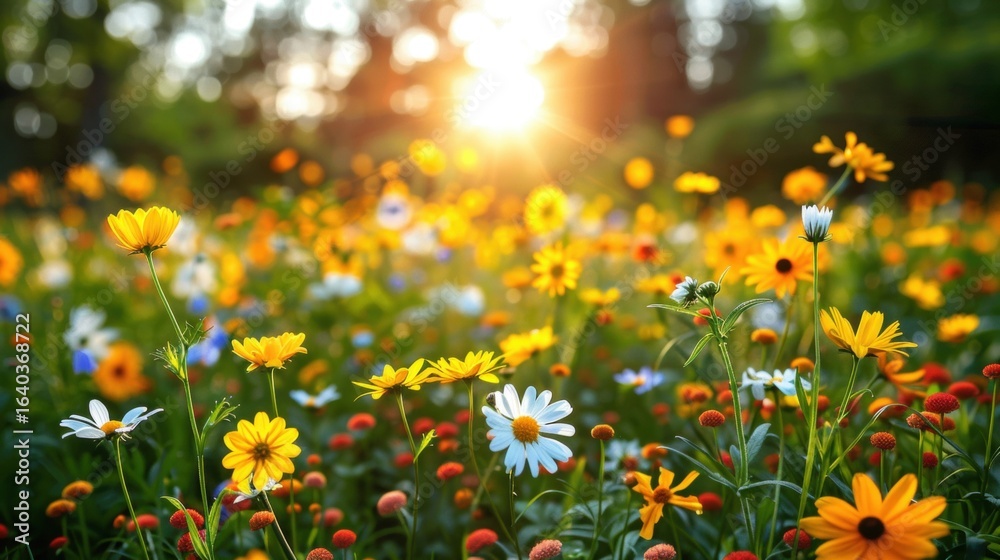 Obraz premium Summer Wildflower Meadow Sunset