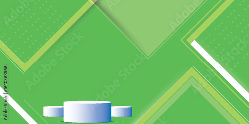 Modern green geometric background with 3D podium stand, abstract shapes, and layered design, perfect for product display or promotional template.