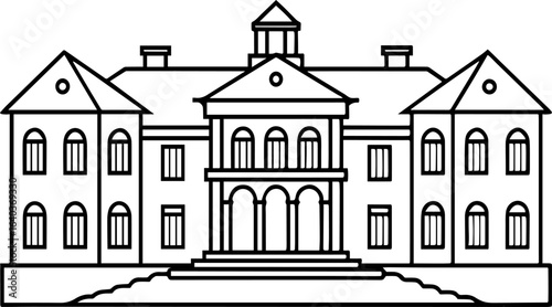Outline of mansion vector illustration, line art