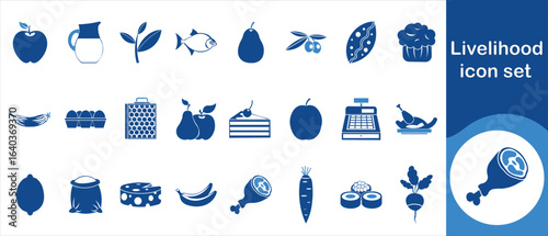 Livelihood icon set, have, black, fresh, organic, design, gourmet, tea, cake, flour, milling, milk, marmalade, drink, semolina, food, important, hot, cooking, kitchen and more