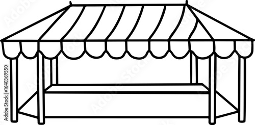 Market stall outline vector illustration, line art