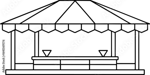 Market stall outline vector illustration, line art