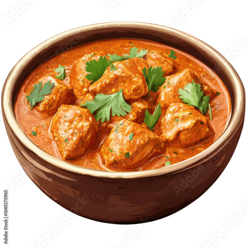 Delicious chicken tikka masala curry in a rustic bowl isolated on transparent background