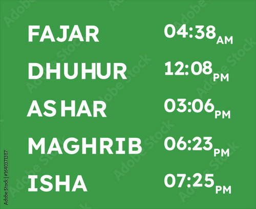 Five times prayer time board