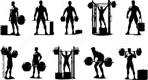 silhouette sketch vector illustration design of a weightlifter training to lift weights