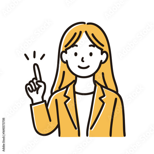 Businesswoman Pointing Idea, minimal line art illustration