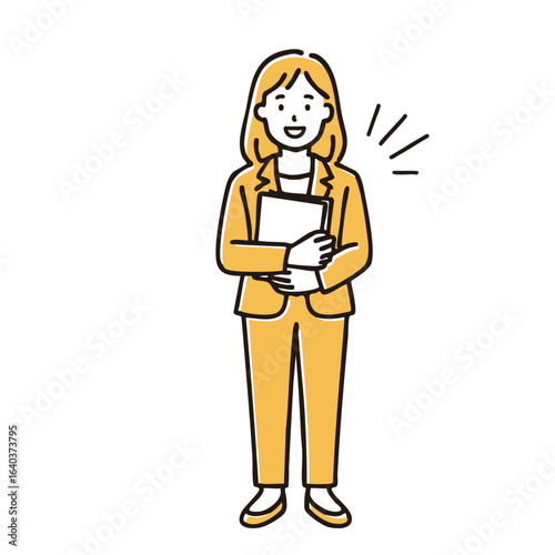 Businesswoman Holding Report, minimal line art illustration