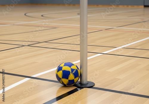 Korfball Ball near Goal Base on Indoor Wooden Floor