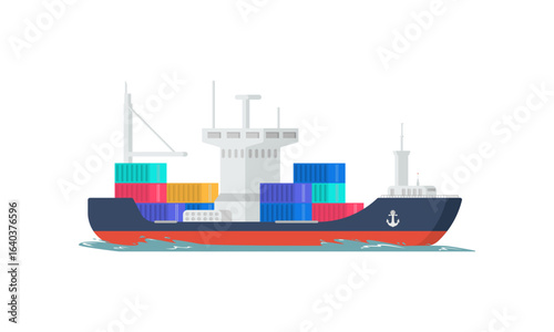 Cargo ship container in the ocean transportation, shipping freight transportation. illustration vector