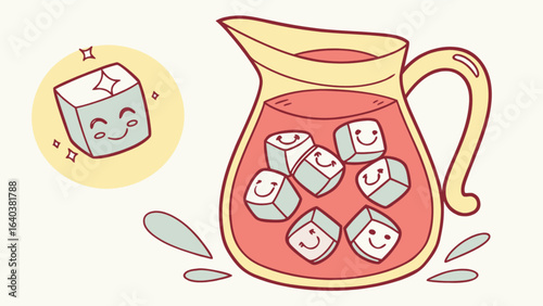 Illustration of refreshing summer drink with ice cubes in pitcher vector art design template image