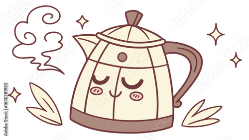 Kawaii moka pot coffee maker illustration for cafe design and cute kitchenware product design projects