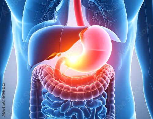 Gastrointestinal tract, internal organs, digestive system, human anatomy, 3D illustration