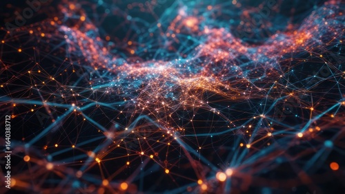Abstract network of glowing lines and points