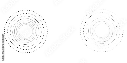 Circle dot frame. Circular border with halftone effect. Modern faded ring. Rounded semitone shape. Ballpoint boarding house. Dotted geometric pattern.