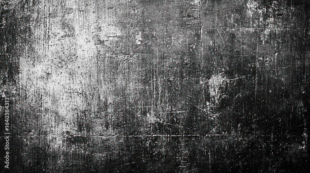 Obraz premium A black and white photograph of a textured wall with a few white spots and scratches, featuring a mix of dark and light grey tones.