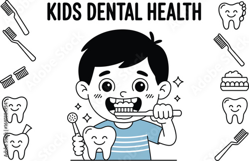 Boy brushing teeth illustration