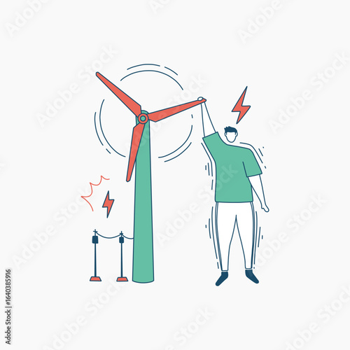 A Person Using a Wind Turbine to Generate Electricity
