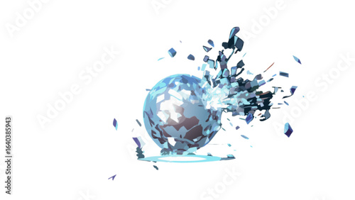 Abstract shattered sphere design with geometric fragments and dynamic explosion effect for graphic design projects