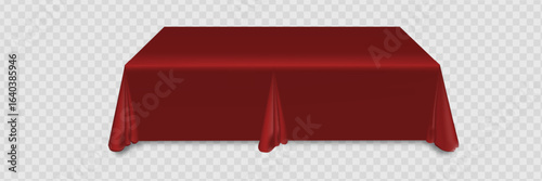 Red tablecloth on the table empty mockup. Isolated vector illustration on a light background.