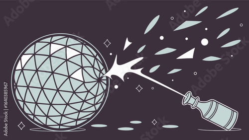 Laser pointer hitting crystal ball vector illustration for optical experiment and physics demonstration design