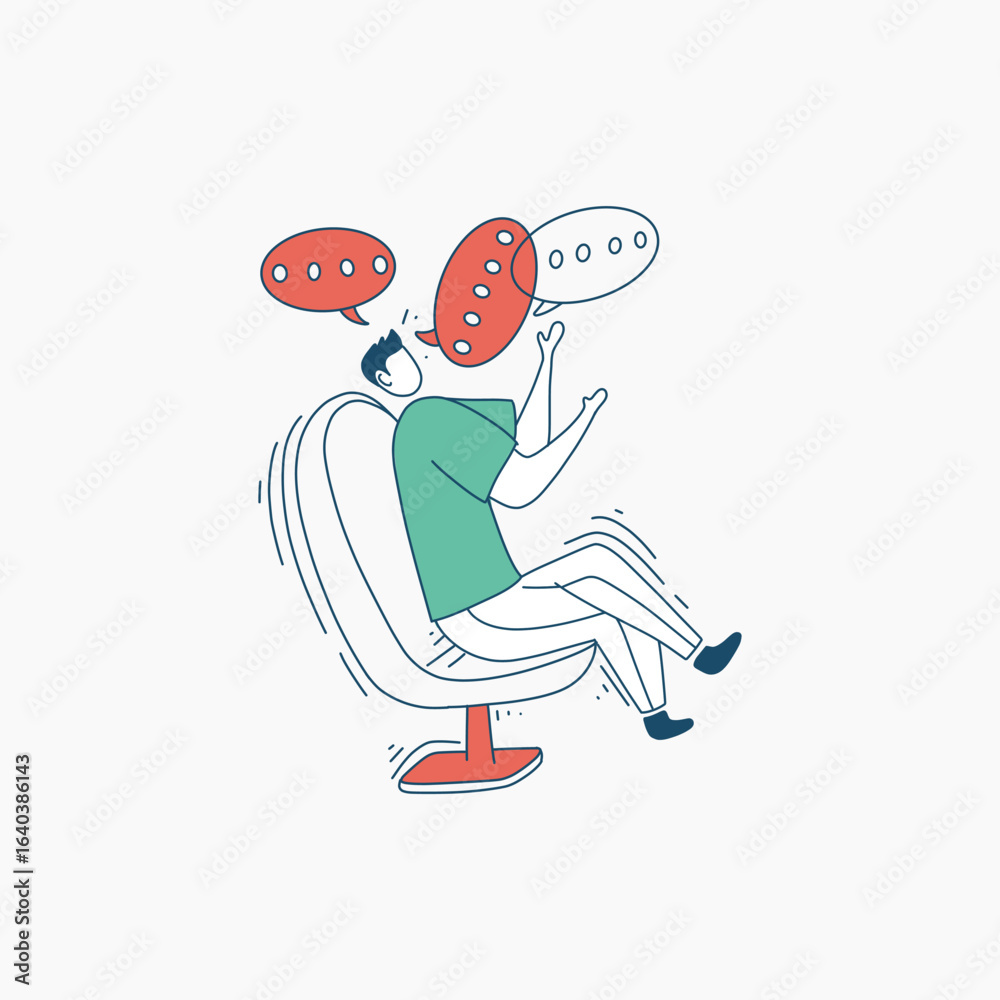 Fototapeta premium A Man Sitting in a Chair Surrounded by Speech Bubbles