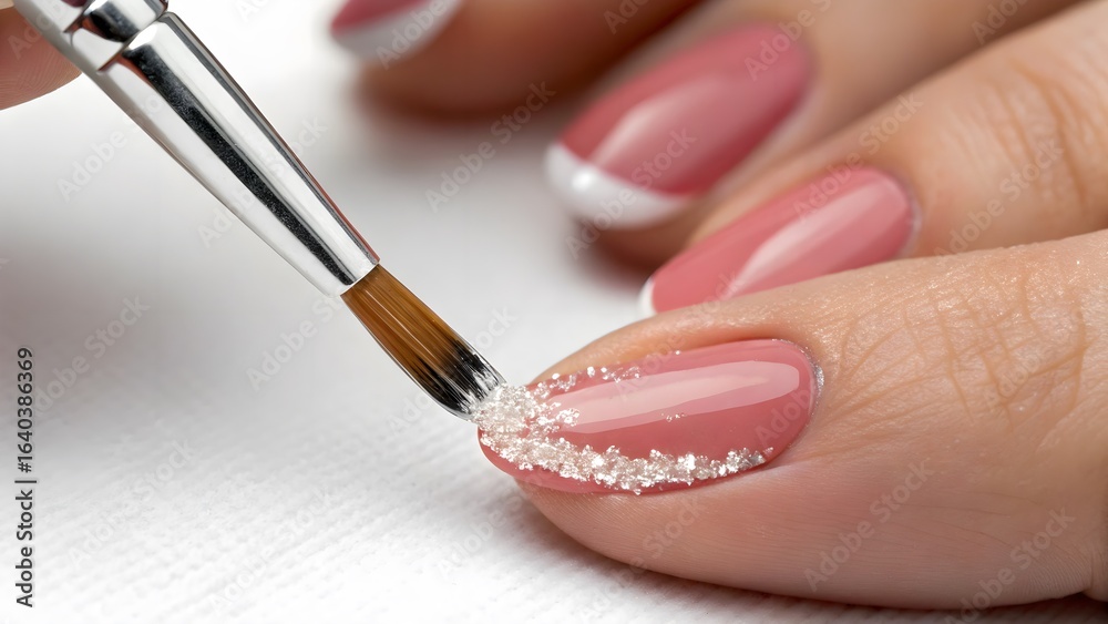 Obraz premium Fingertip and lips sharing matching gloss highlights, elegant crystal application in studio light.