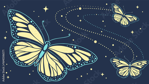 Beautiful butterfly illustration with magical stars and dots for design and decoration purpose use