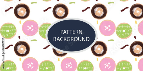 watercolor cute sweet donut pattern background. variant types for donus