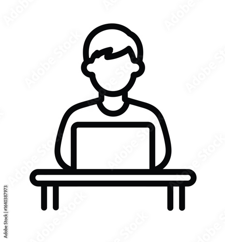 Professional online worker illustration featuring an individual focused on a laptop at a desk, symbolizing digital work, remote productivity, and modern technology usage.