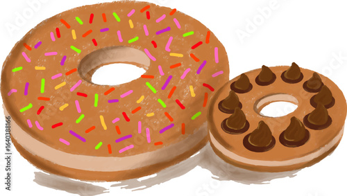 Fluffy Donuts Topped with rainbow meses and coco chips