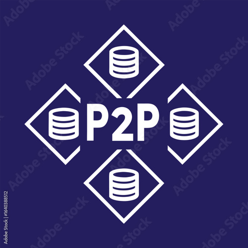 Silhouette vector icon of decentralized peer-to-peer networks on a white background for blockchain and crypto projects. Peer to peer network (P2P icons) silhouette vector icon illustration