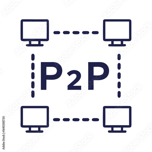 Black vector illustration of peer-to-peer connections, great for tech, cryptocurrency, and networking visuals. Peer to peer network (P2P icons) silhouette vector icon illustration on white background 
