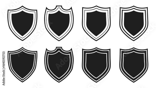 Black shield emblems with white borders badge crest